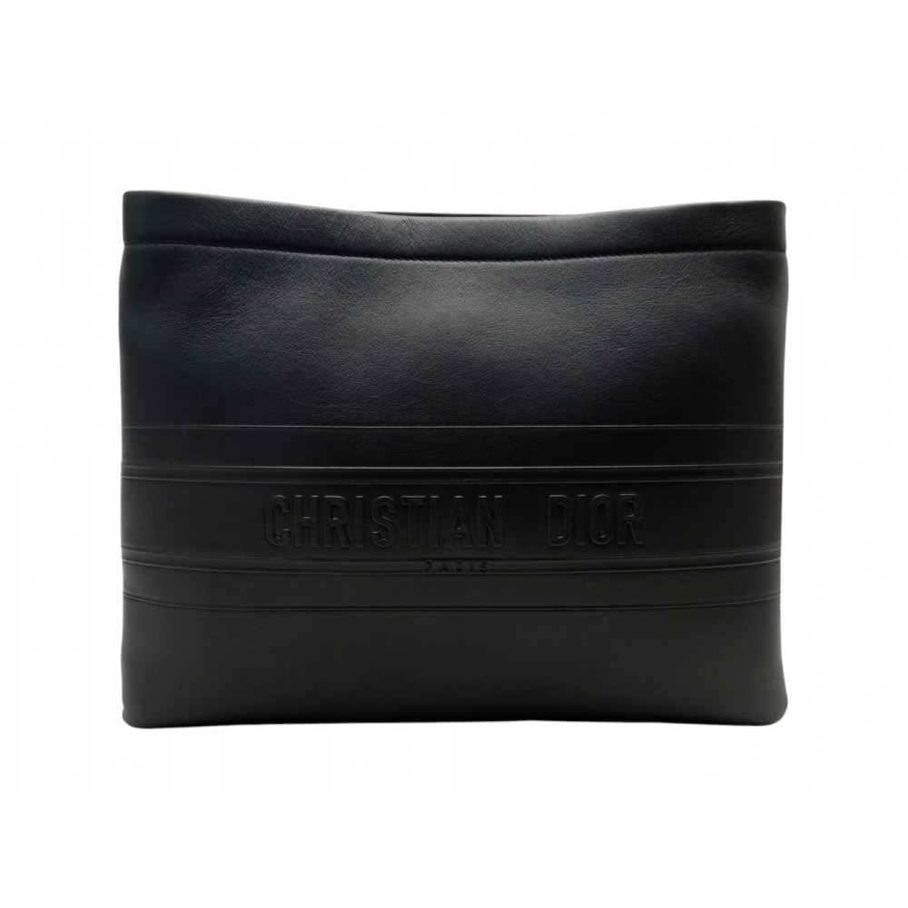 NEUF SAC A MAIN POCHETTE CHRISTIAN DIOR STRIPE POUCH S5543CGSB CUIR NOIR 1350€