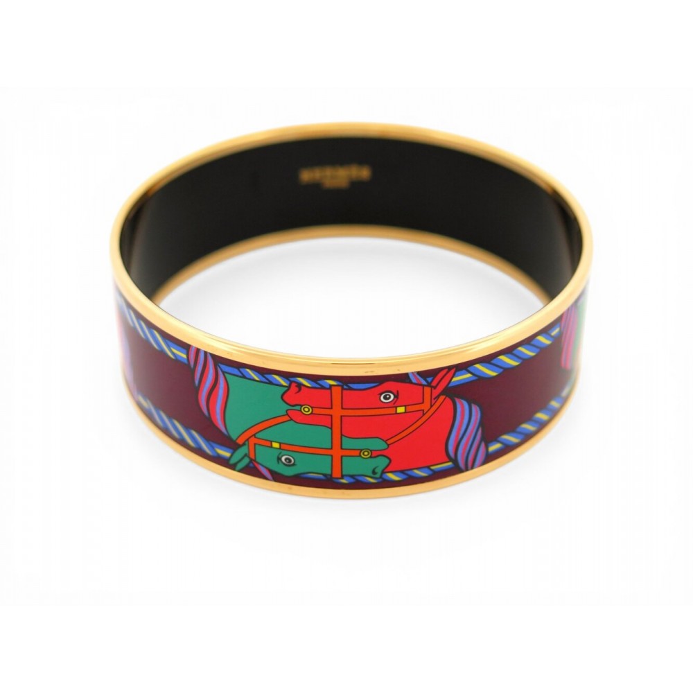 BRACELET HERMES QUADRIGE LARGE EMAIL MULTICOLORE PLAQUE OR 19.5 CM BANGLE 590€