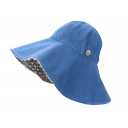 NEUF CHAPEAU CHANEL T 58 BLEU LOGO CC COTON DENIM WIDE BRIMMED HAT NEW 2100€