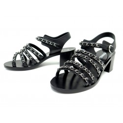 NEUF CHAUSSURES CHANEL SANDALES G35459 CHAINE ENTRELACEE 37.5 CUIR SHOES 1550€