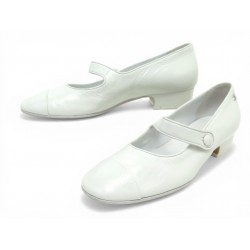 CHAUSSURES CHANEL ESCARPINS BABIES MARY JANE G34328 37 EN CUIR BLANC SHOES 950€