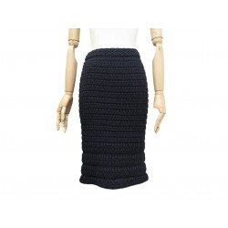 NEUF JUPE DROITE CHANEL MAILLES P41336K03073 M 38 COTON BLEU MARINE SKIRT 3200€