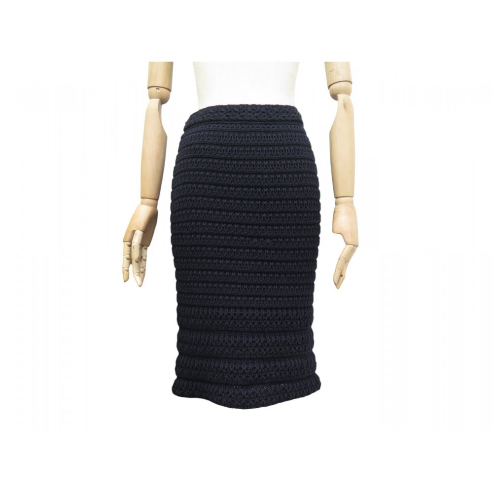 NEUF JUPE DROITE CHANEL MAILLES P41336K03073 M 38 COTON BLEU MARINE SKIRT 3200€