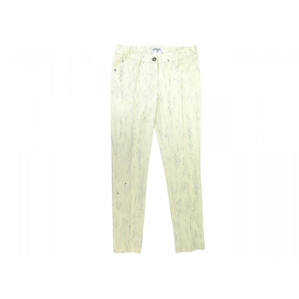 NEUF PANTALON CHANEL EFFET MARBRE BOUTON LOGO CC P43196V31291 S 36 PANTS 2300€