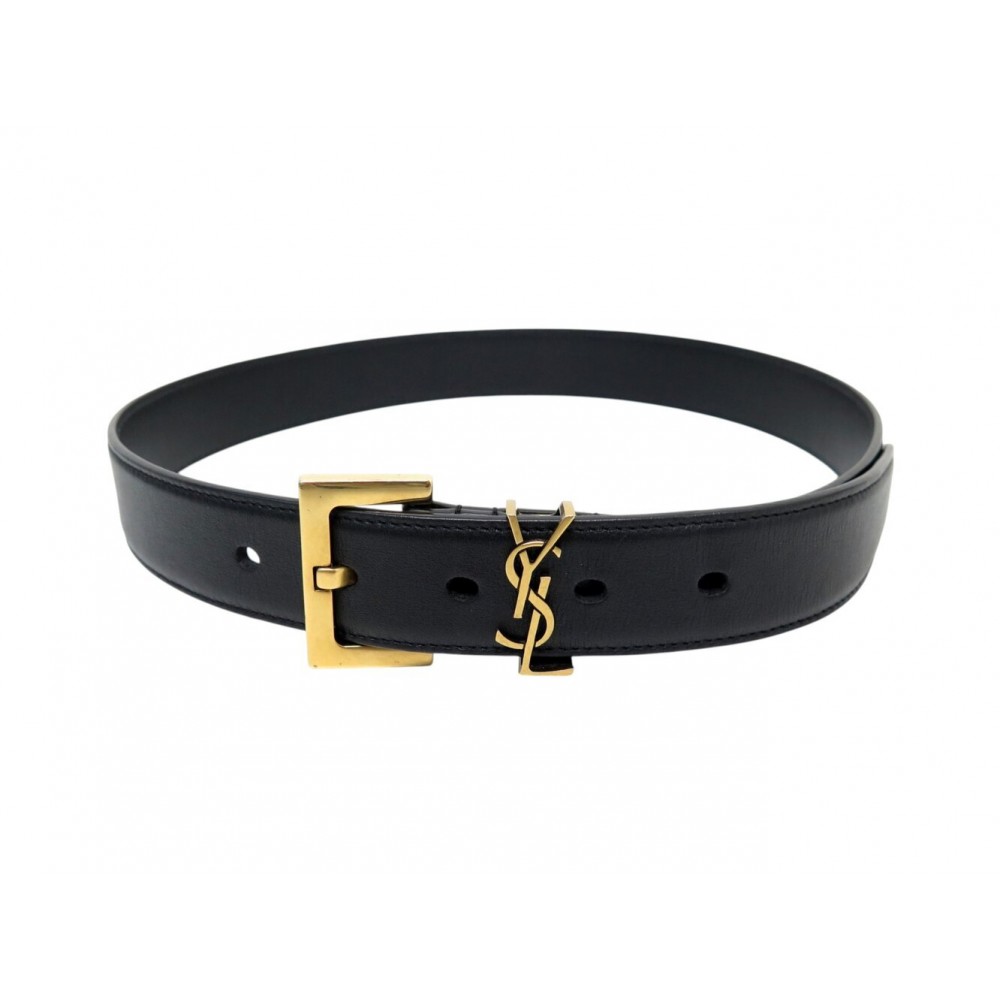 NEUF CEINTURE SAINT LAURENT CASSANDRE 634437 T70 CUIR LISSE NOIR BLACK BELT 490€
