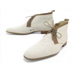 CHAUSSURES HERMES CHRIS BOTTINES CHUKKA EN TOILE H & CUIR 44 BOITE BOOTS 1200€