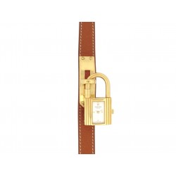 VINTAGE MONTRE HERMES KELLY CADENAS PM 20 MM CUIR EPSOM GOLD QUARTZ WATCH 2500€