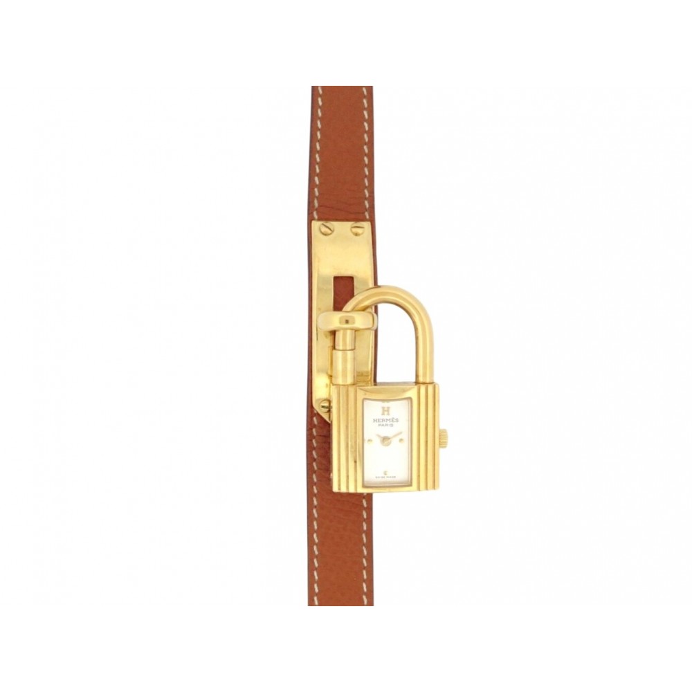 VINTAGE MONTRE HERMES KELLY CADENAS PM 20 MM CUIR EPSOM GOLD QUARTZ WATCH 2500€