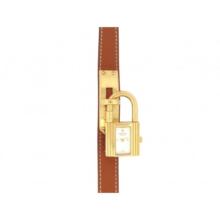 VINTAGE MONTRE HERMES KELLY CADENAS PM 20 MM CUIR EPSOM GOLD QUARTZ WATCH 2500€