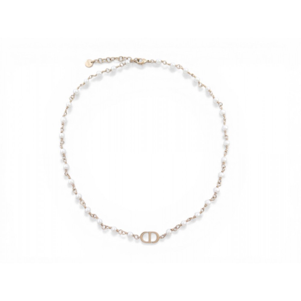 NEUF COLLIER CHRISTIAN DIOR 30 MONTAIGNE PERLES EN METAL DORE GOLD NECKLACE 650€