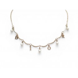 NEUF COLLIER DIOR RAS DE COU BRELOQUES INITIALES PERLES METAL DORE NECKLACE 650€