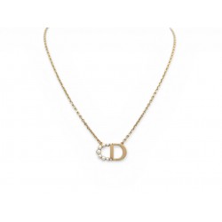 NEUF COLLIER DIOR 30 MONTAIGNE LOGO CD EN PERLES EN METAL DORE NECKLACE 460€