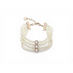NEUF BRACELET CHRISTIAN DIOR MULTI 3 RANGS PERLES METAL DORE PEARLS BANGLE 700€