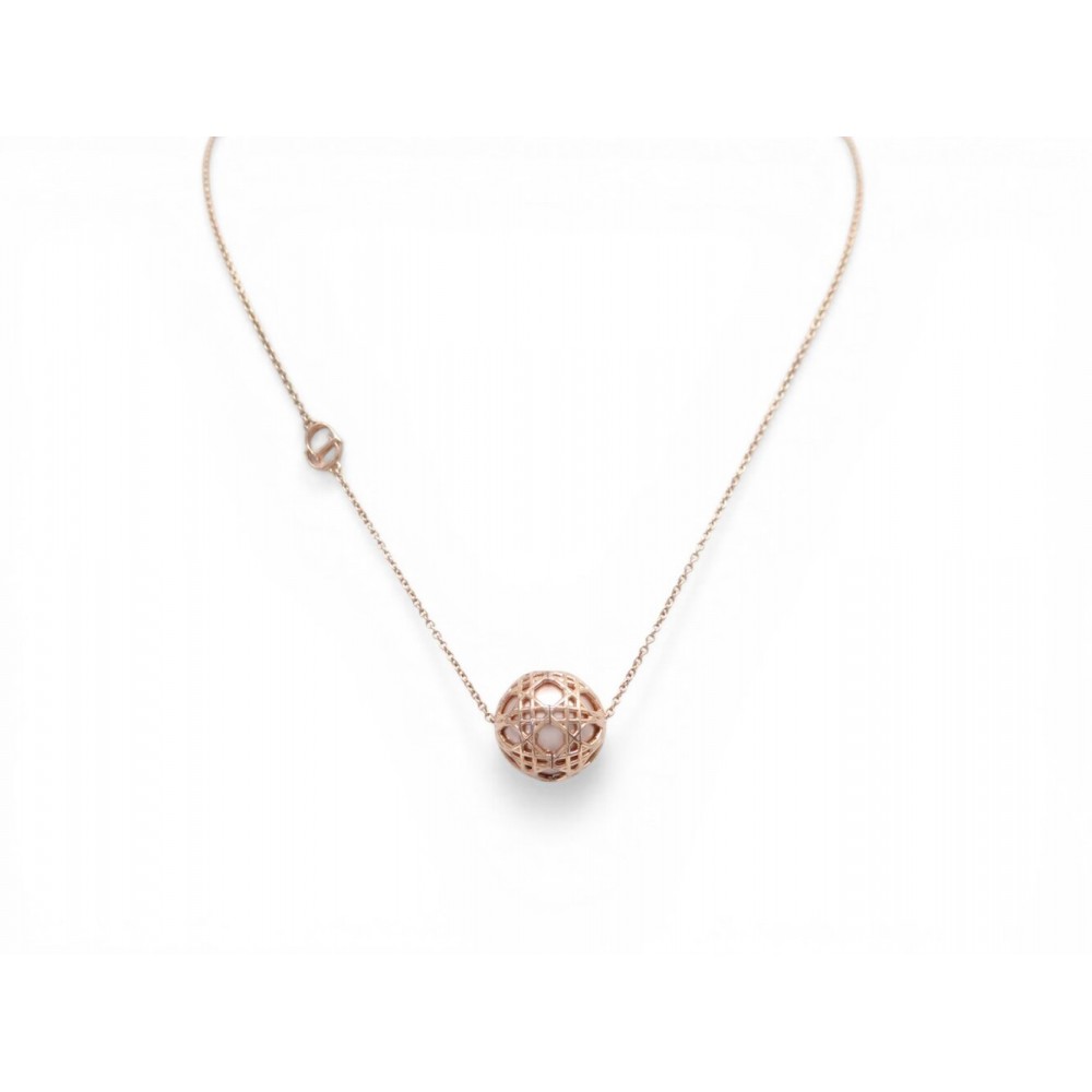 NEUF COLLIER CHRISTIAN DIOR SPHERE CANNAGE 44.5 CM METAL DORE ROSE NECKLACE 580€