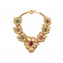 VINTAGE COLLIER JEAN LOUIS SCHERRER FLEURS CABOCHON PERLES DE VERRE OR NECKLACE