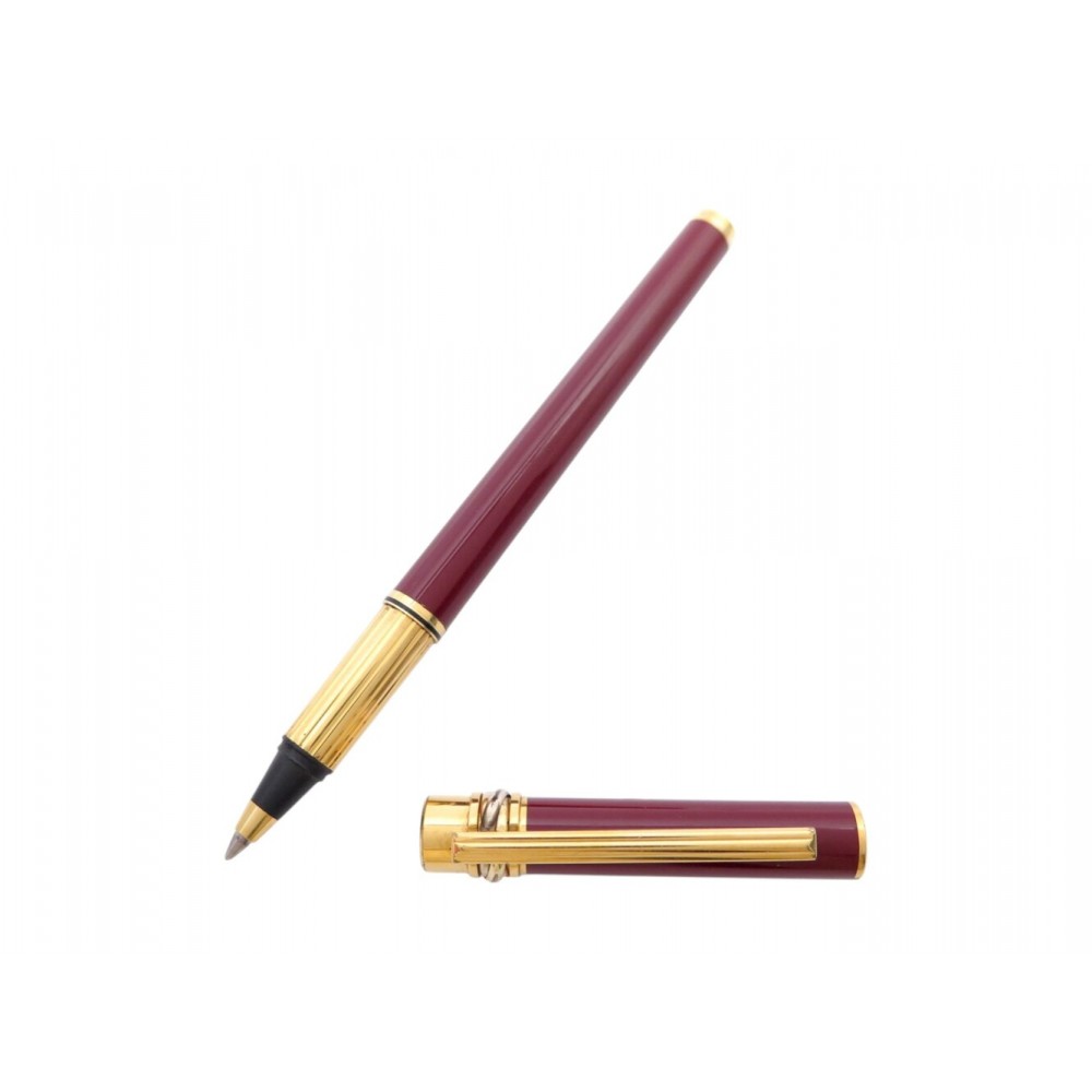 VINTAGE STYLO BILLE CARTIER MUST TRINITY 3 ORS LAQUE BORDEAUX ROLLERBALL 430€