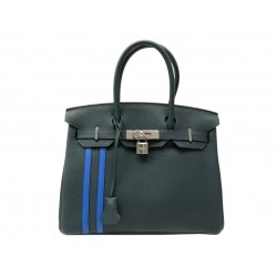 NEUF SAC A MAIN HERMES BIRKIN 30 OFFICIER 2018 VERT CYPRES & BLEU ZELLIGE PURSE