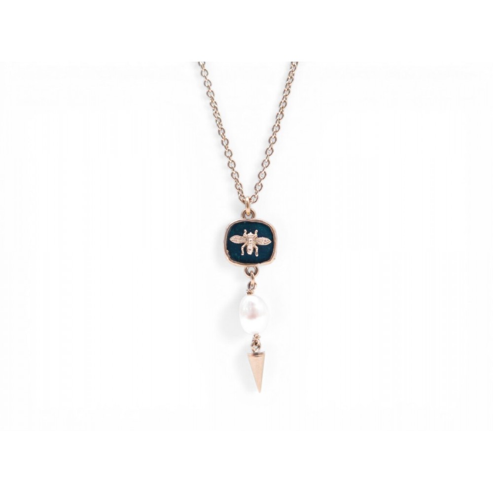 NEUF COLLIER DIOR SAUTOIR PENDENTIF ABEILLE PERLE 94.5 CM METAL NECKLACE 530€