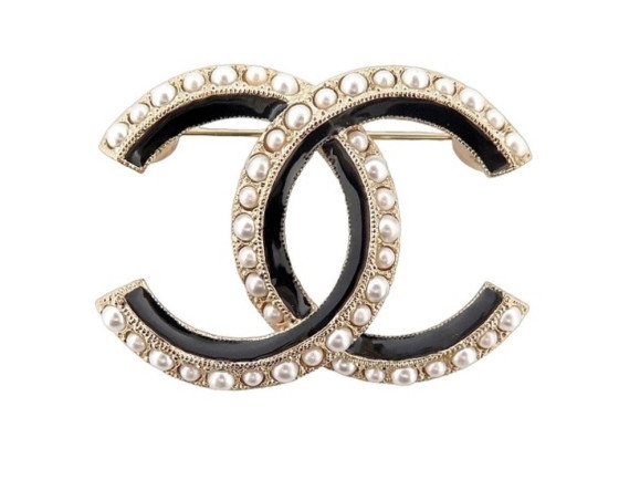  broche chanel logo cc email et perles metal gold