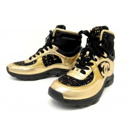 NEUF CHAUSSURES CHANEL BASKETS G35060 37.5 EN TWEED DORE LOGO CC SNEAKERS 1350€