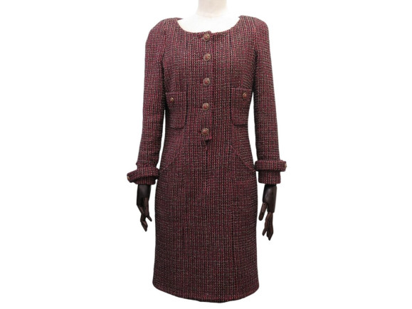 robe chanel tweed de laine rouge boutons style gripoix