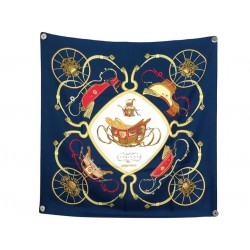 FOULARD HERMES SPRINGS PHILIPPE LEDOUX CARRE 90 EN SOIE BLEU + BOITE SCARF 580€