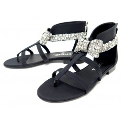 NEUF CHAUSSURES CHANEL G35244 SANDALES TONGS LOGO CC ET NOEUD STRASS 37.5 1450€