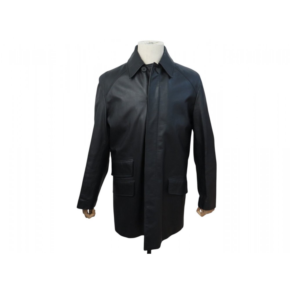 MANTEAU HERMES BLOUSON 3/4 EN CUIR DE VEAU 48 M DOUBLURE EN CACHEMIRE COAT 7900€