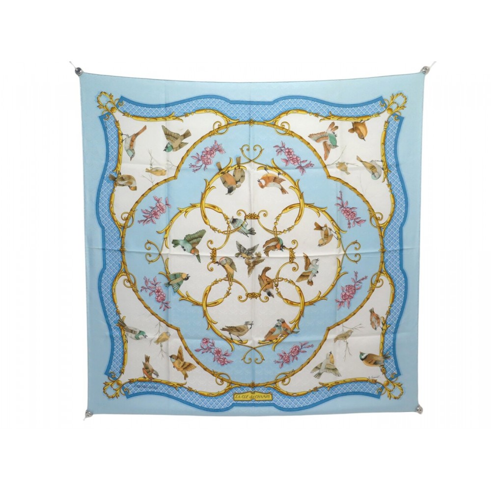 VINTAGE FOULARD HERMES LA CLE DES CHAMPS CARRE 90 EN SOIE BROCHEE SCARF 580€