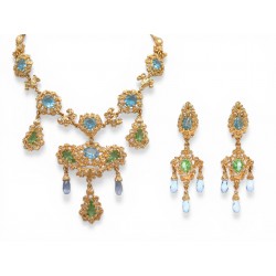 VINTAGE PARURE CHRISTIAN LACROIX COLLIER BOUCLES D'OREILLES BAROQUE A PAMPILLES