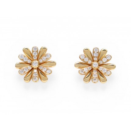 NEUF BOUCLES D'OREILLES POIRAY FLOWER PM DIAMANTS 0.27CT OR 18K EARRINGS 3800€