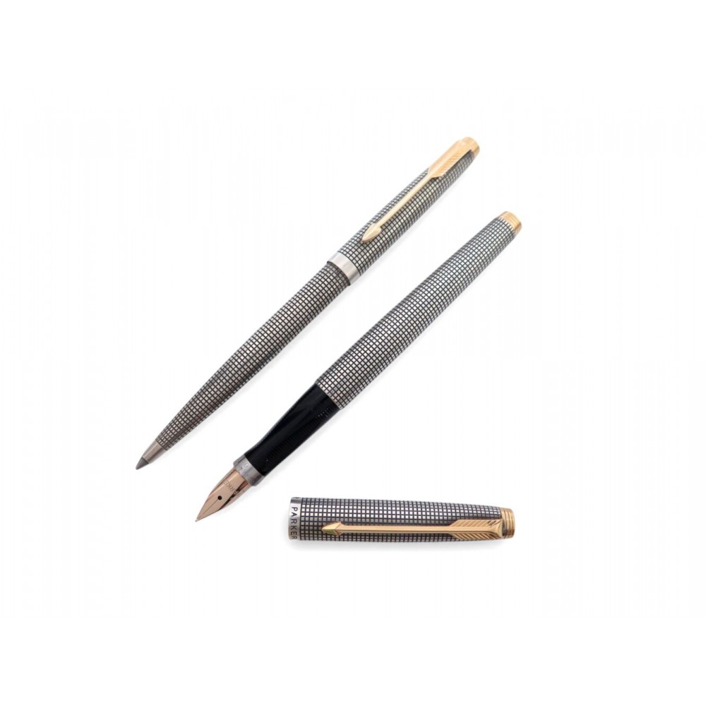 NEUF VINTAGE 2 STYLOS PARKER SONNET CISELE 75 PLUME + BILLE ARGENT USA PEN 1238€