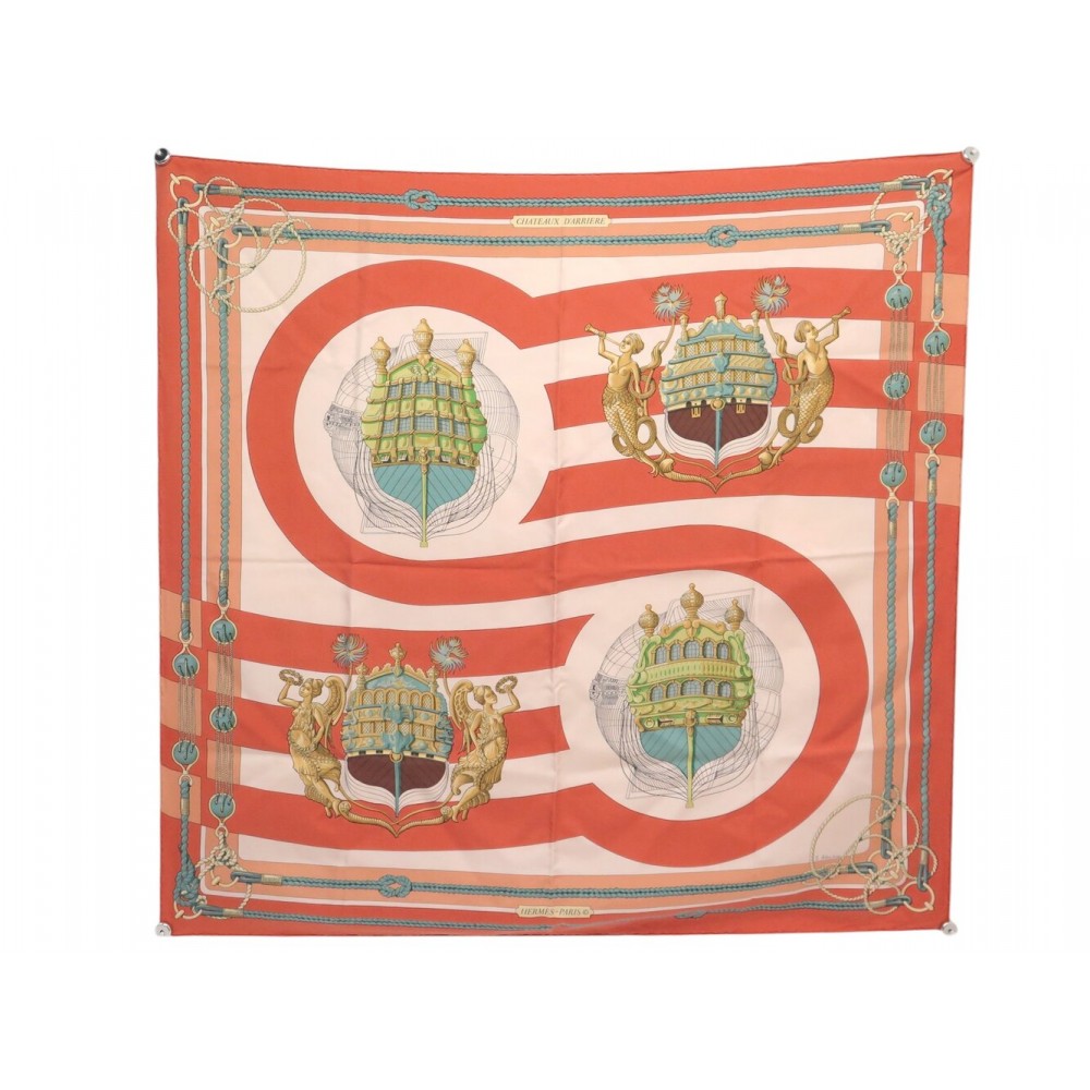 VINTAGE FOULARD HERMES CHATEAU D'ARRIERE 1ERE ED. 1974 CARRE 90 SOIE SCARF 580€