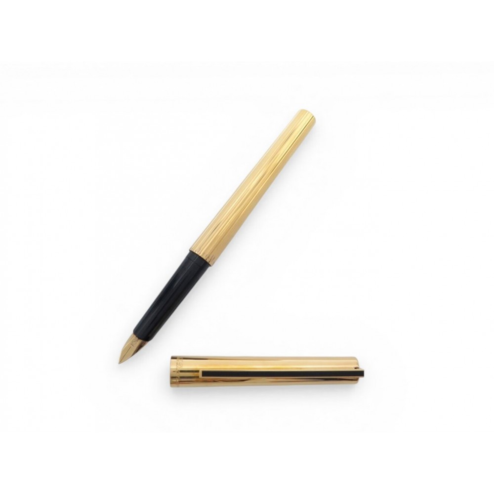 VINTAGE STYLO PLUME ST DUPONT CLASSIQUE GODRON ARGENT 925 VERMEIL FOUNTAIN PEN