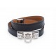 NEUF BRACELET HERMES RIVALE DOUBLE TOUR 18CM CUIR SWIFT NOIR & BOUCLE MEDOR 755€