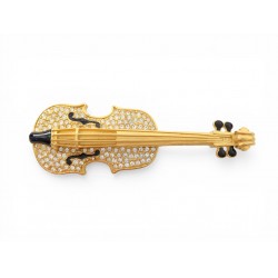 RARE VINTAGE NEUF BROCHE KARL LAGERFELD VIOLON VIOLONCELLE STRASS EMAIL BROOCH