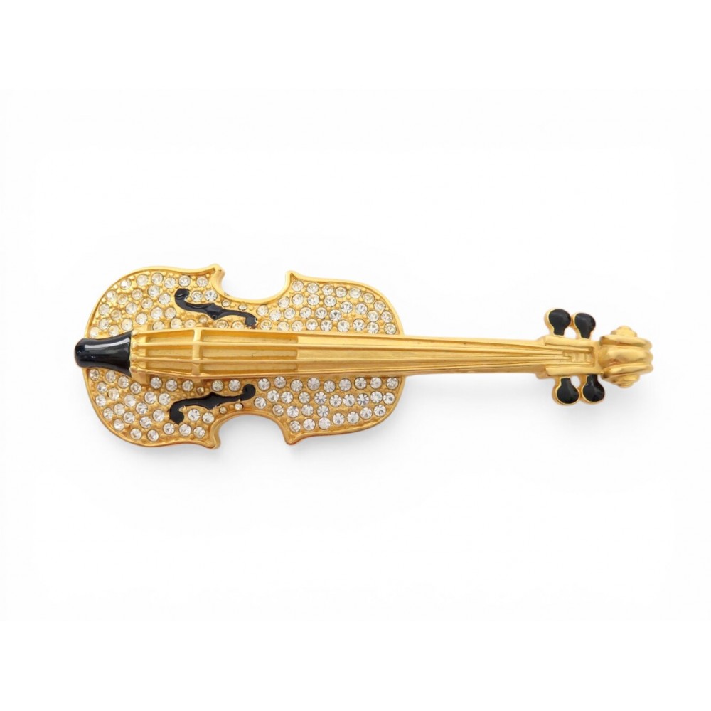 RARE VINTAGE NEUF BROCHE KARL LAGERFELD VIOLON VIOLONCELLE STRASS EMAIL BROOCH