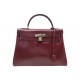 VINTAGE SAC A MAIN HERMES KELLY 32 RETOURNE 1955 EN CUIR BOX BORDEAUX BAG PURSE