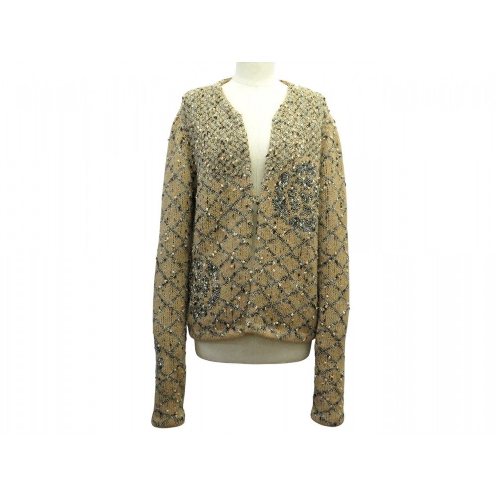 CARDIGAN CHANEL GILET P18083V00973 42 L LOSANGES COCO CAMELIAS LAINE WOOL 6500€
