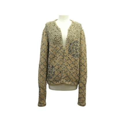 CARDIGAN CHANEL GILET P18083V00973 42 L LOSANGES COCO CAMELIAS LAINE WOOL 6500€