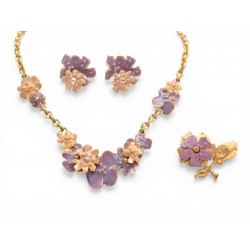 VINTAGE PARURE JEAN LOUIS SCHERRER COLLIER + BOUCLES D'OREILLES + BROCHE EMAIL