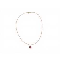 NEUF COLLIER POMELLATO PENDENTIF NUDO CLASSIQUE GRENAT OR ROSE 8 DIAMANTS 4800€