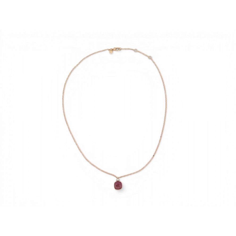 NEUF COLLIER POMELLATO PENDENTIF NUDO CLASSIQUE GRENAT OR ROSE 8 DIAMANTS 4800€
