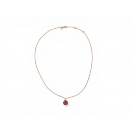 NEUF COLLIER POMELLATO PENDENTIF NUDO CLASSIQUE GRENAT OR ROSE 8 DIAMANTS 4800€