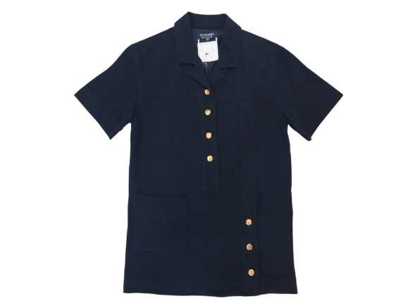  robe tunique chanel boutons logo cc m 38 coton
