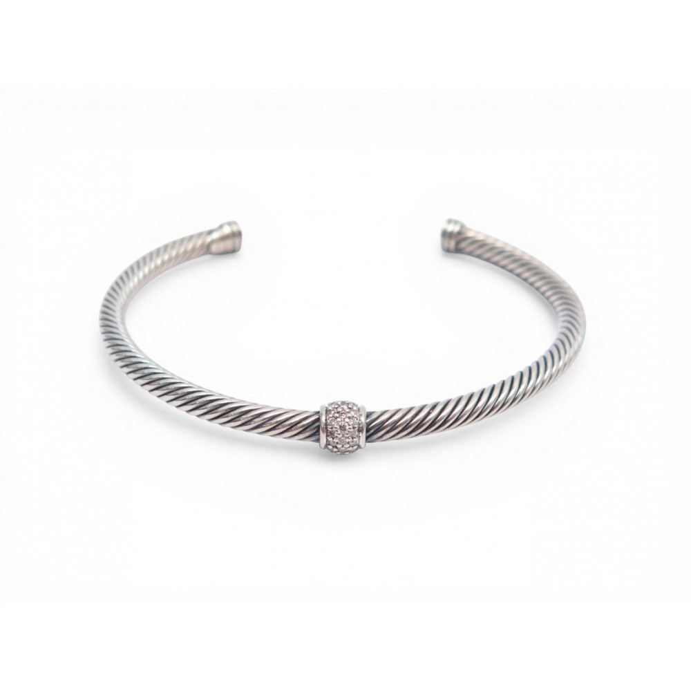 BRACELET DAVID YURMAN CLASSIC CABLE A ORNEMENTS 4MM DIAMANTS ARGENT MASSIF 550€