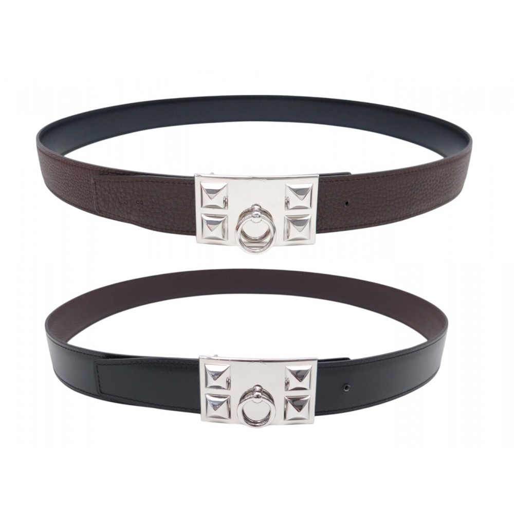 NEUF CEINTURE HERMES BOUCLE COLLIER DE CHIEN 32MM CUIR REVERSIBLE 95 BELT 815€