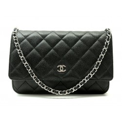 SAC A MAIN CHANEL WALLET ON CHAIN CUIR CAVIAR NOIR BANDOULIERE WOC HANDBAG 4100€