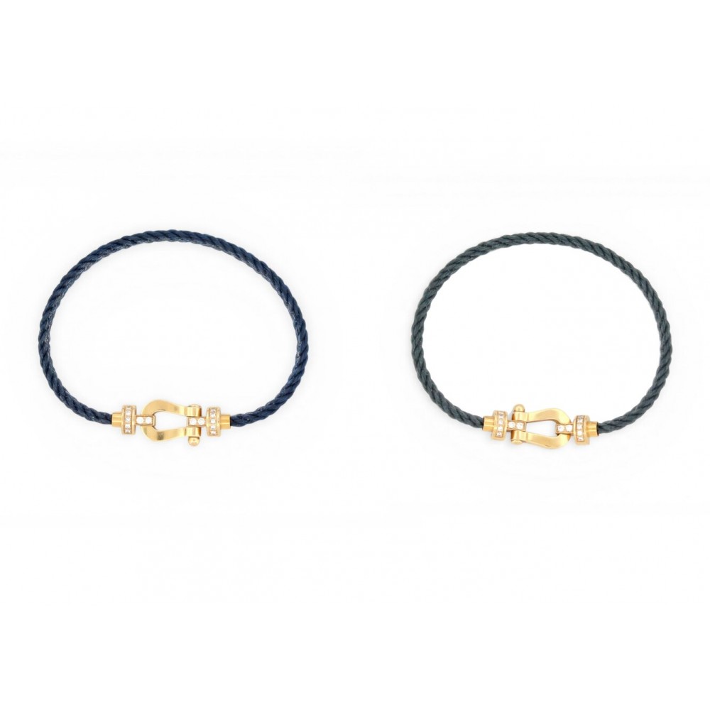 BRACELET FRED FORCE 10 MOYEN MODELE OR JAUNE 18K SEMI PAVE DIAMANT 2 CABLE 3540€