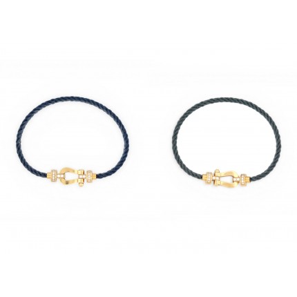 BRACELET FRED FORCE 10 MOYEN MODELE OR JAUNE 18K SEMI PAVE DIAMANT 2 CABLE 3540€